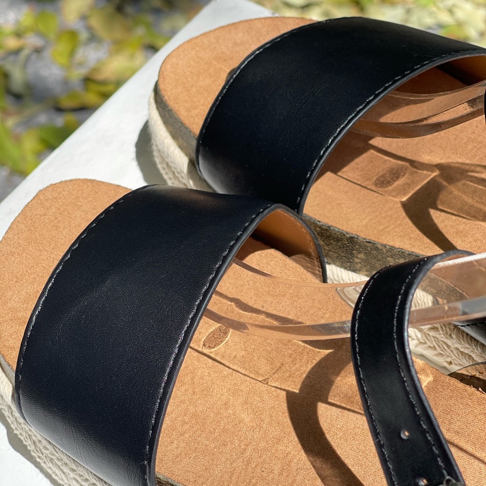 Qupid Cancun Black Rafia Espadrille Cork Wedge Platform Sandal - Picture 10 of 12